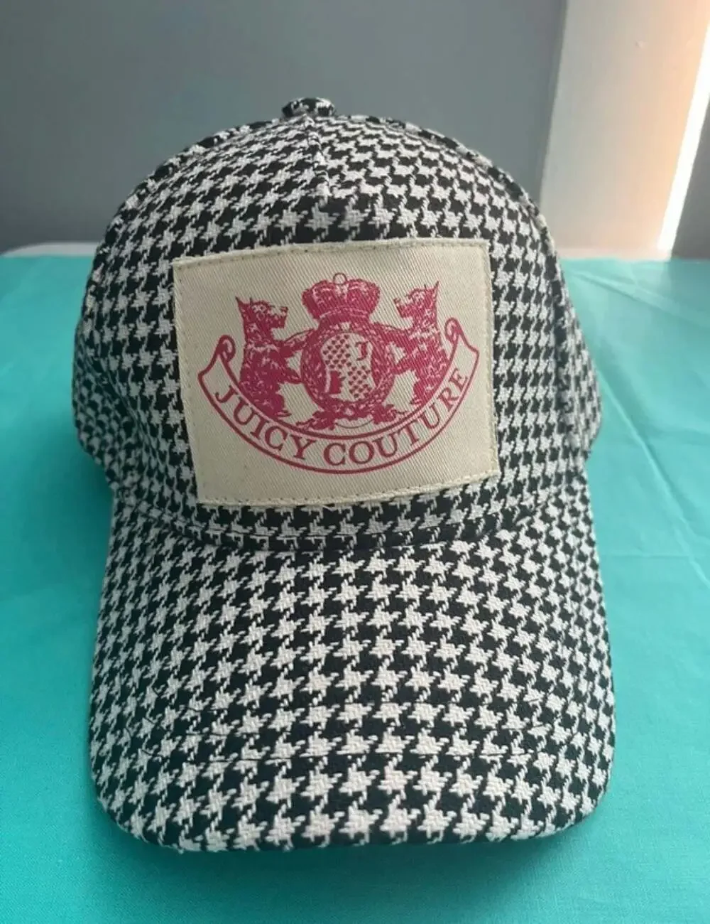 Juicy Couture Black and White Houndstooth Patch Logo Adjustable Baseball Cap Hat